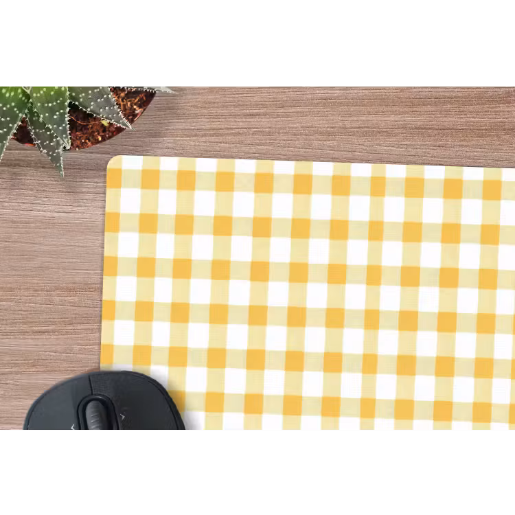Ruit - Gingham - Klassiek - Geel en Wit muismat rubber klein 262 -closeup