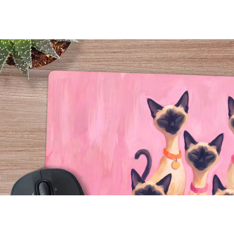 Kat - Groep - Dieren - Modern - Roze muismat rubber klein -closeup