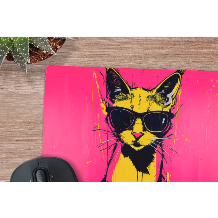 Kat - Art - Zonnebril - Roze muismat rubber klein -closeup