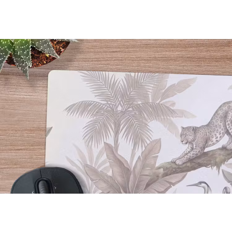 Kat - Vogel - Jungle - Illustratie - Dieren muismat rubber klein -closeup