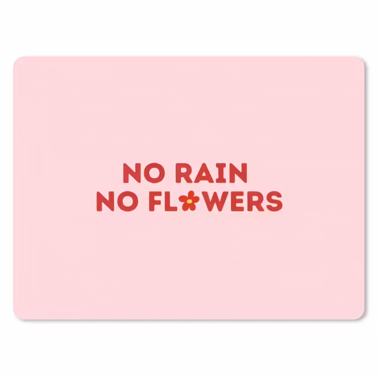 No rain no flowers - Minimalistisch - Roze - Bloem muismat rubber klein -3d