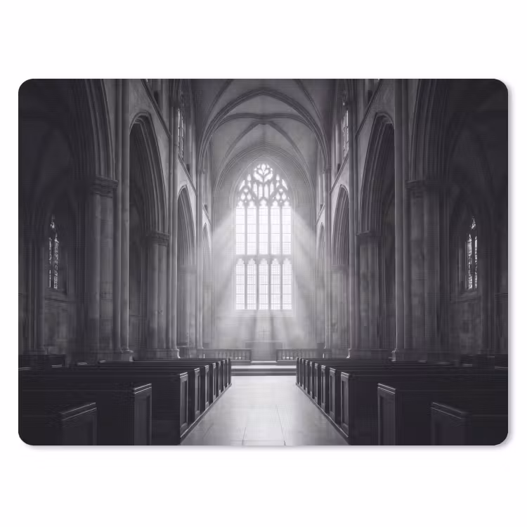 Kerk - Interieur - Lichtstralen - Architectuur - Klassiek muismat rubber klein -3d