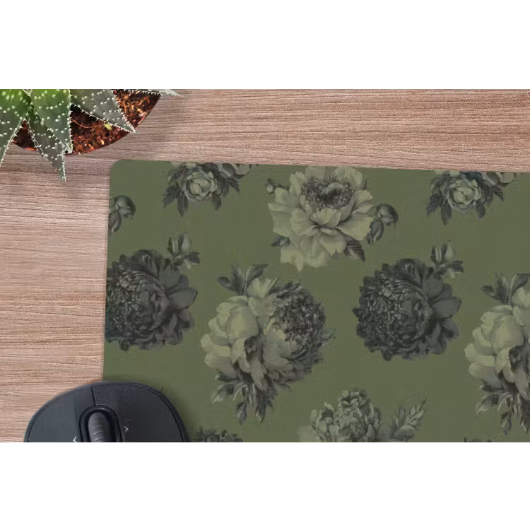 Klassiek - botanisch - olijfgroen - bloemen muismat rubber klein 262 -closeup