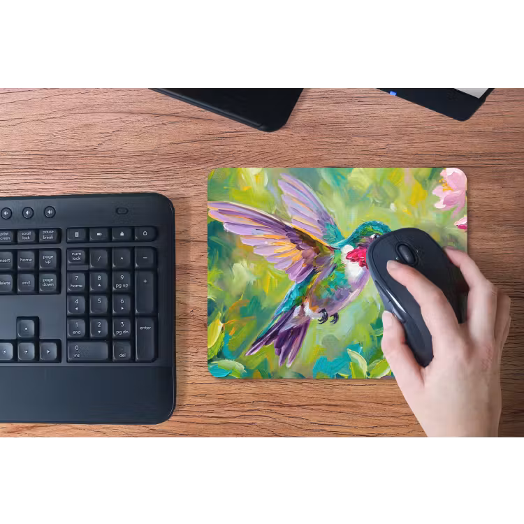 Kolibrie - Bloemen - Natuur - Kleurrijk muismat rubber klein -toetsenbord