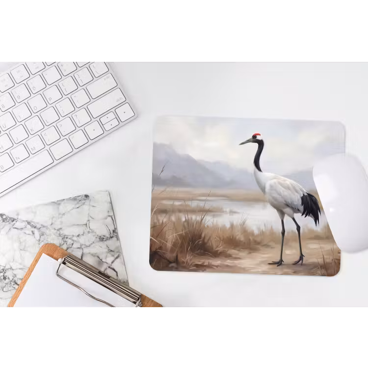 Kraanvogel - Natuur - Realistisch muismat rubber klein -witbureau