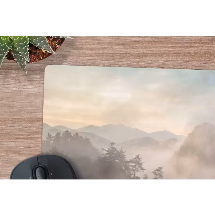 Landschap - Bergen - Mist - Water - Natuur muismat rubber klein -closeup
