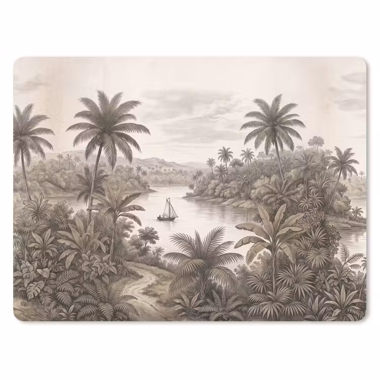 Landschap - Rivier - Boot - Tropisch - Vintage muismat rubber klein -3d