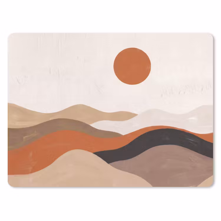 Landschap - Heuvels - Zon - Abstract - Oranje muismat rubber klein -3d