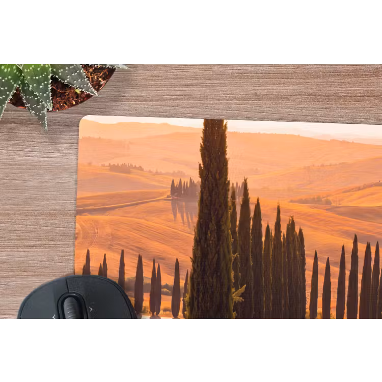 Landschap - Weg - Bomen - Natuur - Goud muismat rubber klein -closeup