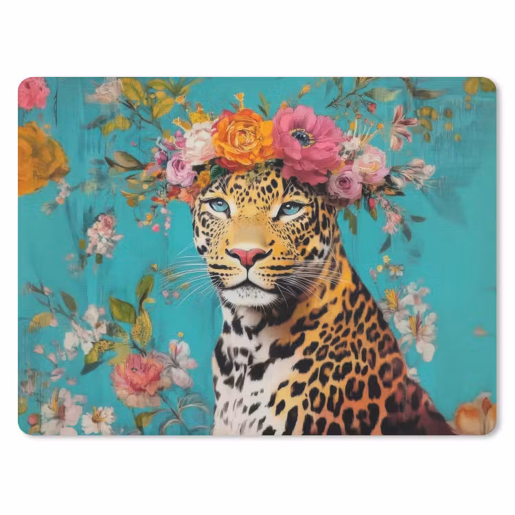 Luipaard - Bloemen - Kroon muismat rubber klein -3d
