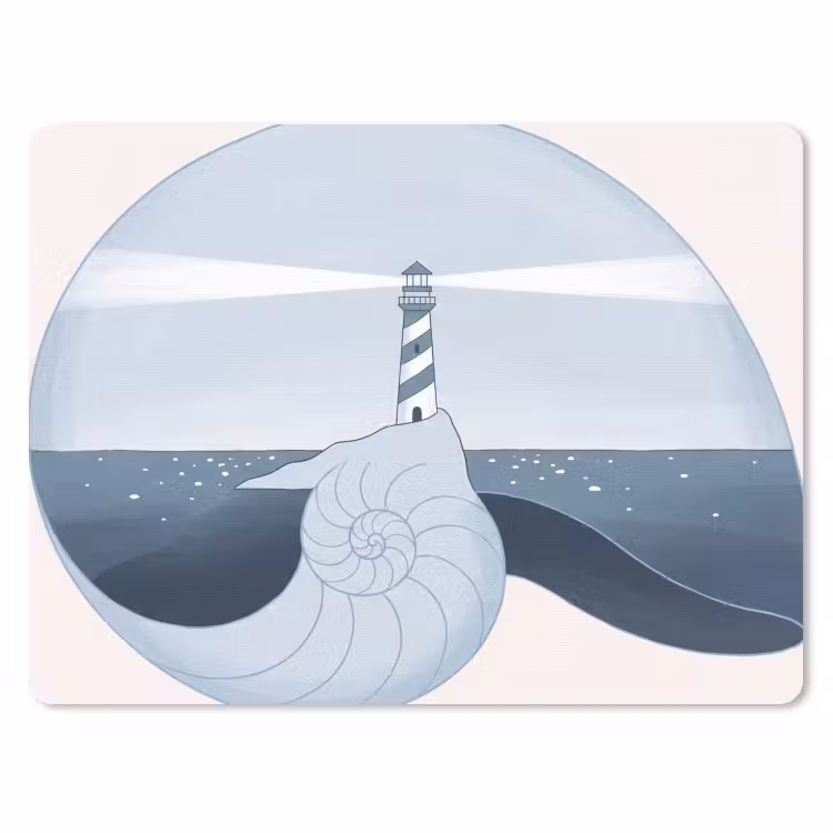 Vuurtoren - Zee - Schelp - Abstract - Blauw muismat rubber klein -3d