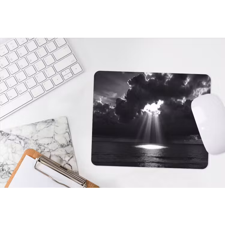 Licht - Wolken - Zee - Zwart-wit - Natuur muismat rubber klein -witbureau