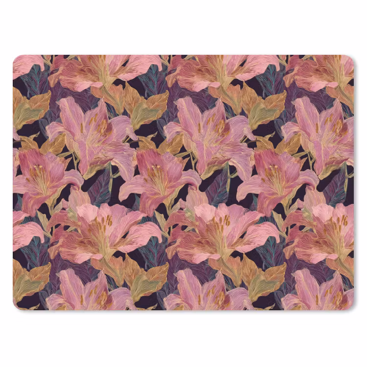 Lelies - Patroon - Roze - Goud muismat rubber klein 262 -3d