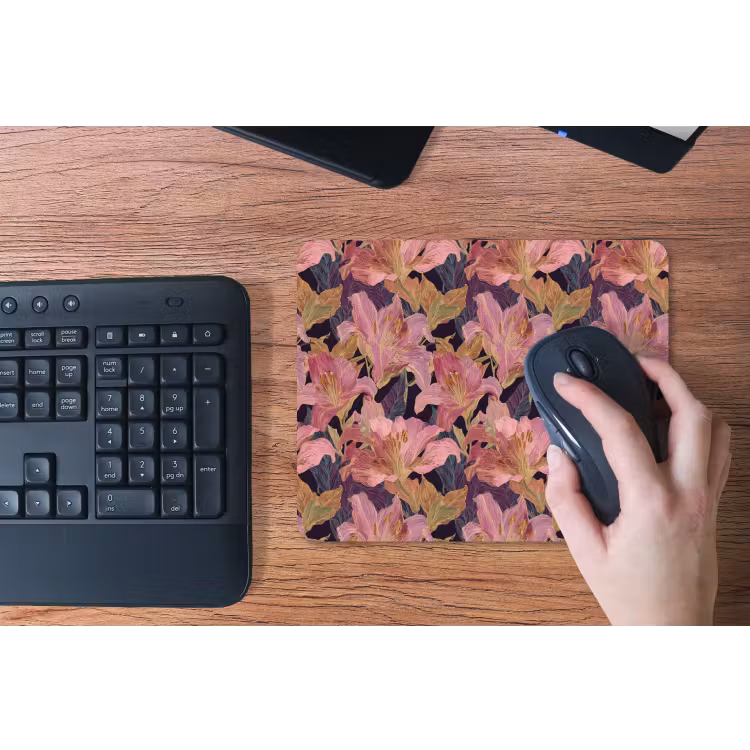 Lelies - Patroon - Roze - Goud muismat rubber klein 262 -toetsenbord