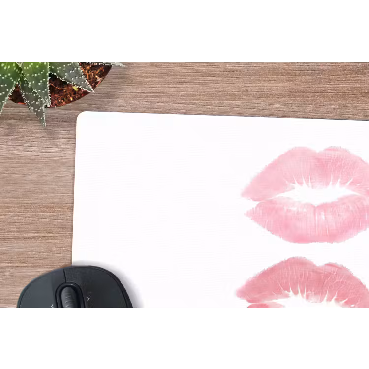 Lippen - Kusafdruk - Roze - Modern - Abstract muismat rubber klein -closeup