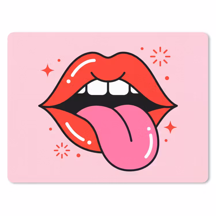 Lippen - Tong - Pop-art - Kleurrijk - Roze muismat rubber klein -3d