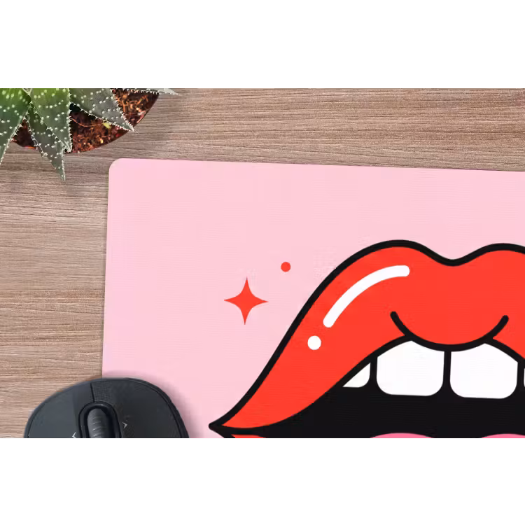 Lippen - Tong - Pop-art - Kleurrijk - Roze muismat rubber klein -closeup