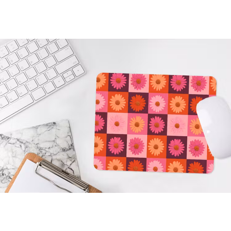 Madeliefjes - Dambord - Retro - Roze - Oranje muismat rubber klein 262 -witbureau