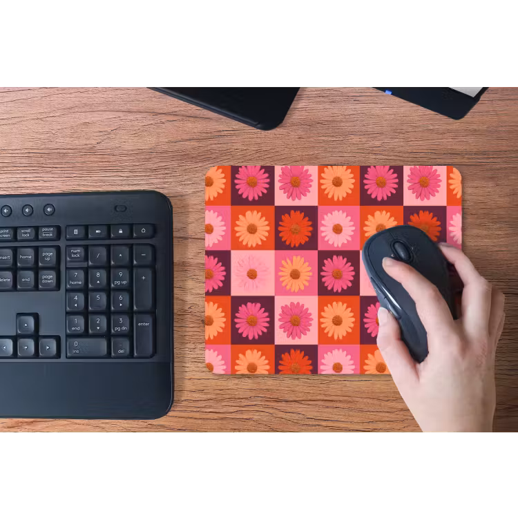 Madeliefjes - Dambord - Retro - Roze - Oranje muismat rubber klein 262 -toetsenbord