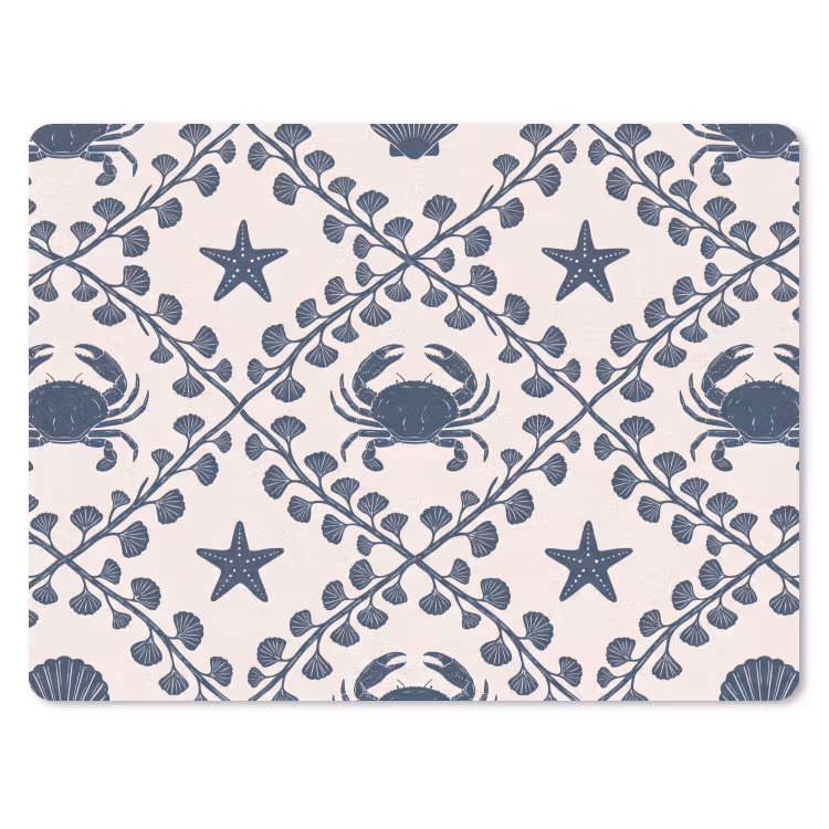 Zee - Krab - Zeester - Patroon - Blauw muismat rubber klein -3d