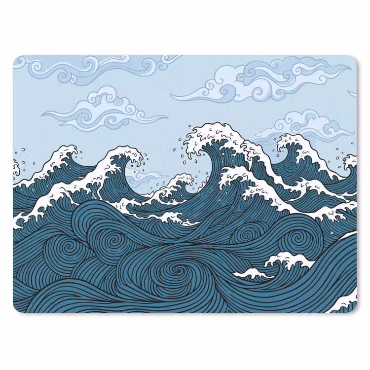 Zee - Golven - Japans - Natuur - Blauw muismat rubber klein -3d