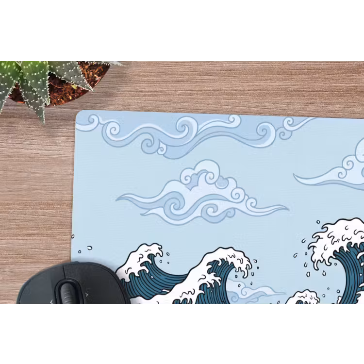 Zee - Golven - Japans - Natuur - Blauw muismat rubber klein -closeup