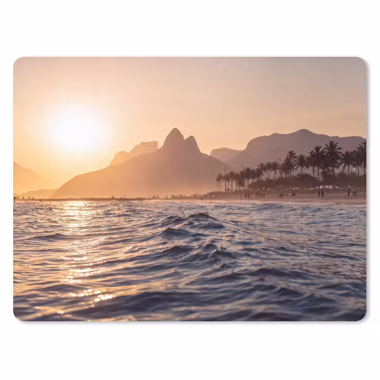 Zee - Golven - Zonsondergang - Kust - Goud muismat rubber klein -3d