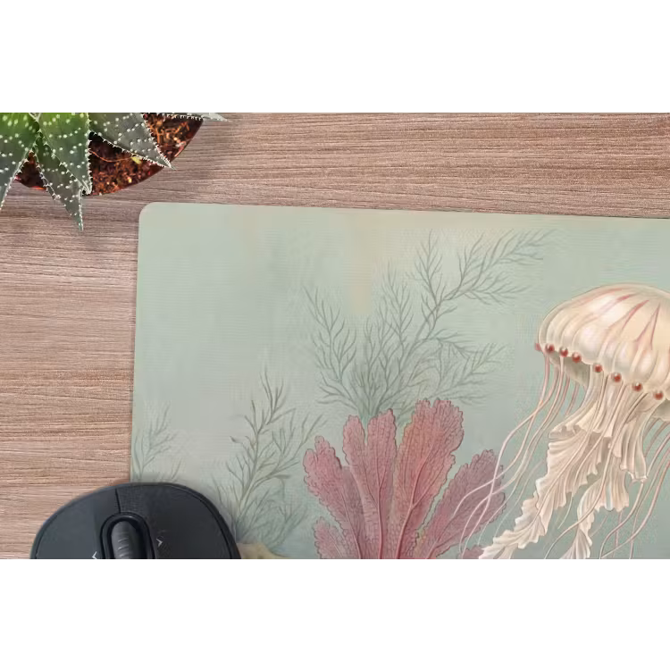 Zeeleven - Kwal - Onderwater - Illustratie - Beige muismat rubber klein -closeup