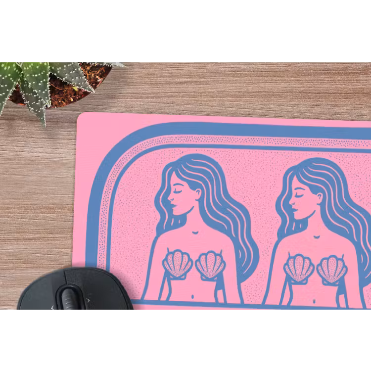 Meermin - Sardineblik - Illustratie - Roze - Retro muismat rubber klein -closeup