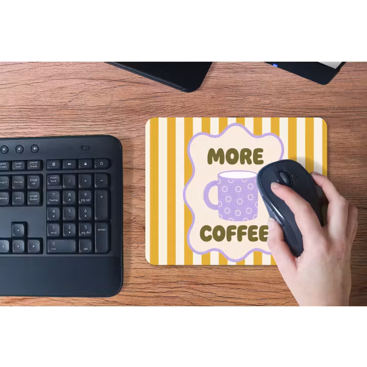 More coffee - Geel - Paars - Strepen - Mok muismat rubber klein -toetsenbord