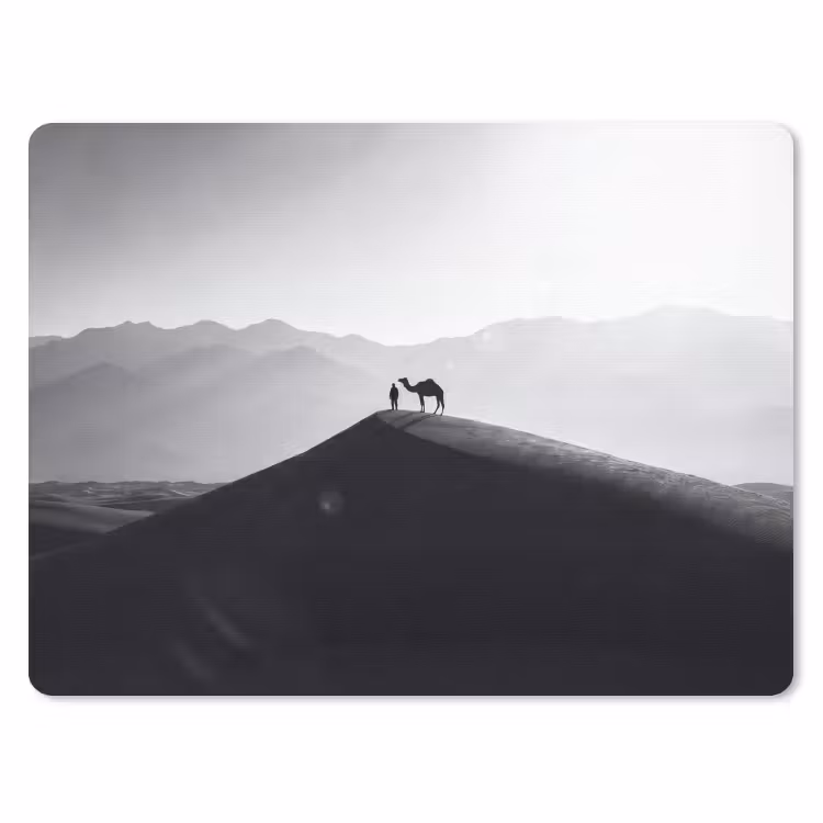 Mens - Kameel - Zandduin - Natuur - Monochroom muismat rubber klein -3d