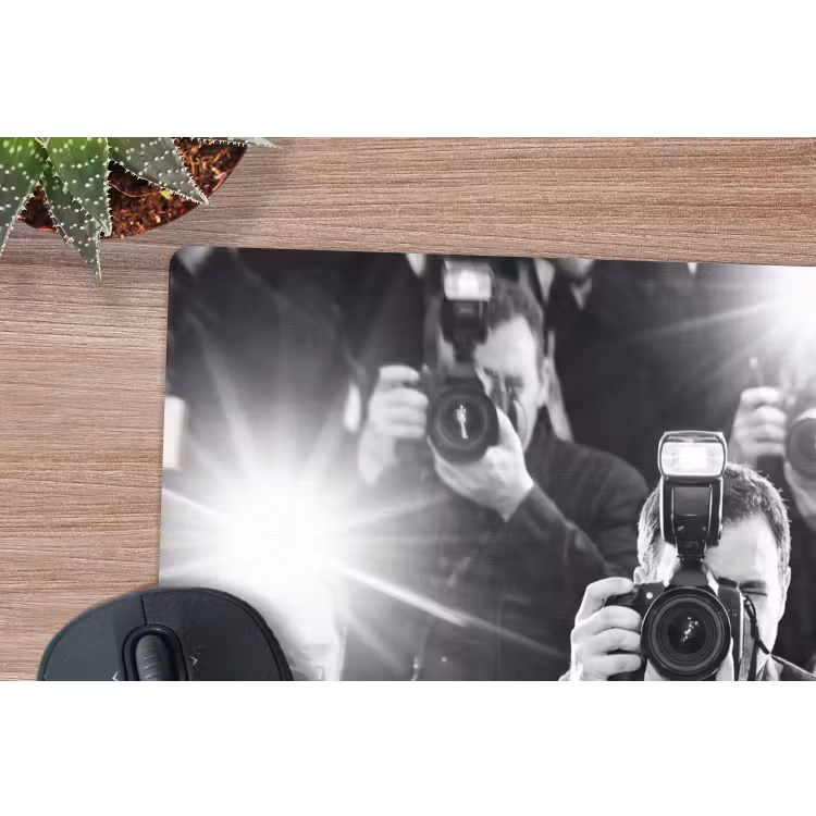 Mensen - Camera - Flitslicht - Zwart-wit - Media muismat rubber klein -closeup