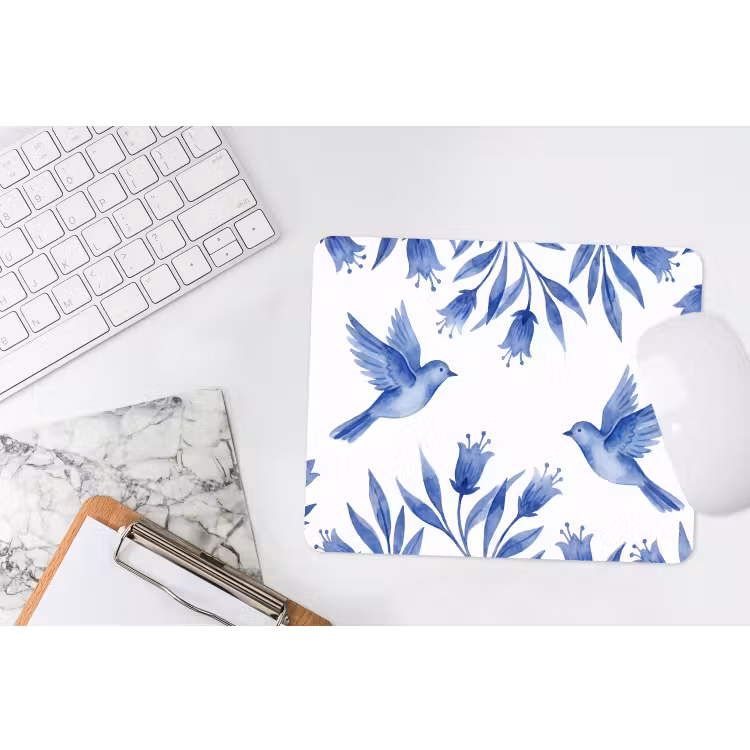 Modern - Vogels - Delfts - Blauw muismat rubber klein -witbureau
