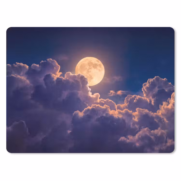 Maan - Wolken - Nacht - Oranje muismat rubber klein -3d