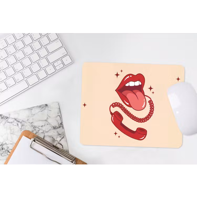 Mond - Telefoon - Popart - Rood - Illustratie muismat rubber klein -witbureau