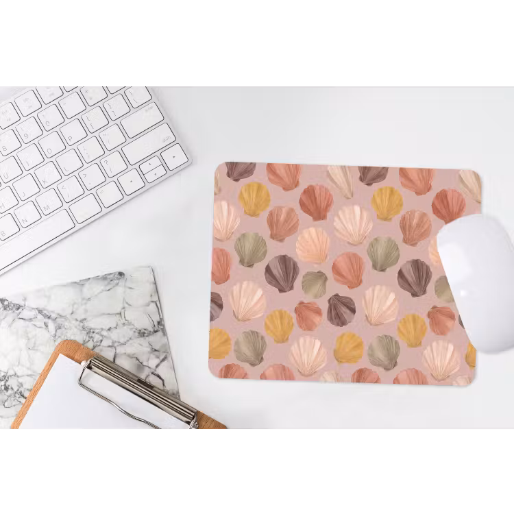 Schelp - Patroon - Zee - Aquarel - Aardetinten muismat rubber klein -witbureau