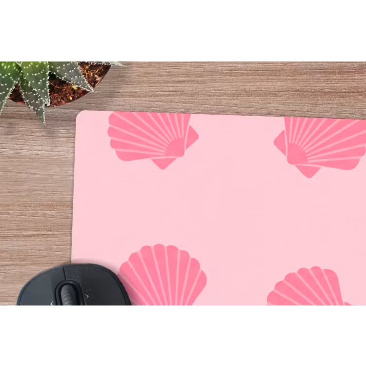 Schelp - Patroon - Zee - Modern - Roze muismat rubber klein -closeup