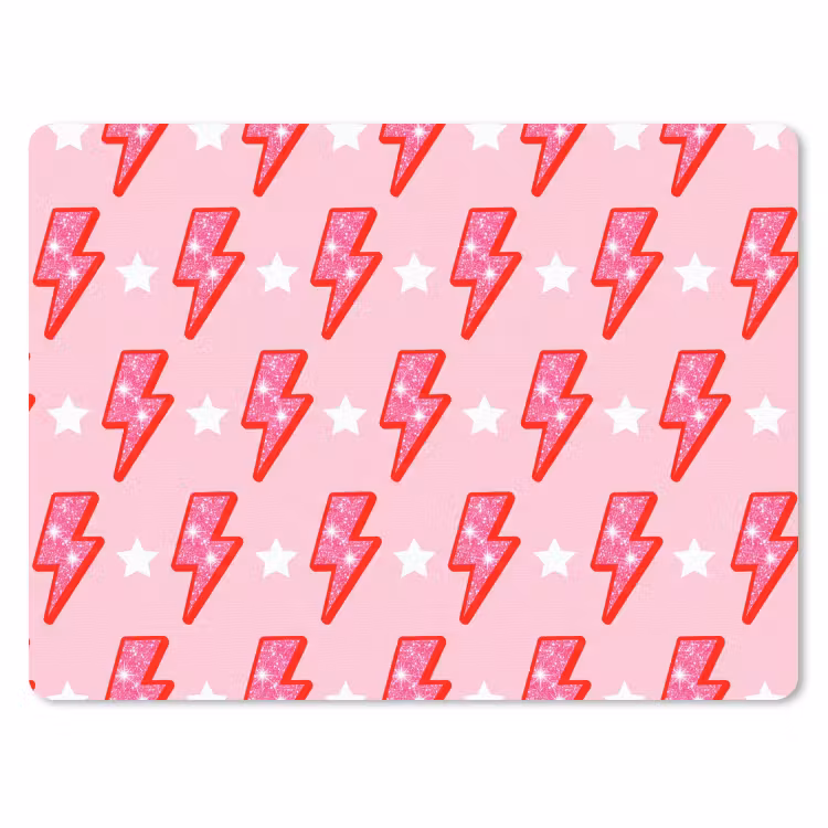Patroon - Bliksem - Ster - Glitter - Roze muismat rubber klein -3d