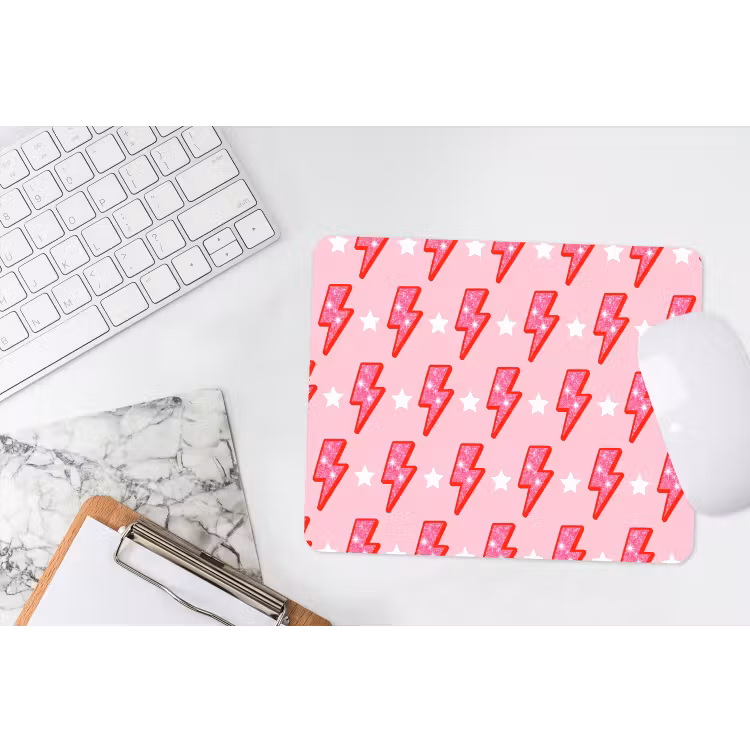 Patroon - Bliksem - Ster - Glitter - Roze muismat rubber klein -witbureau