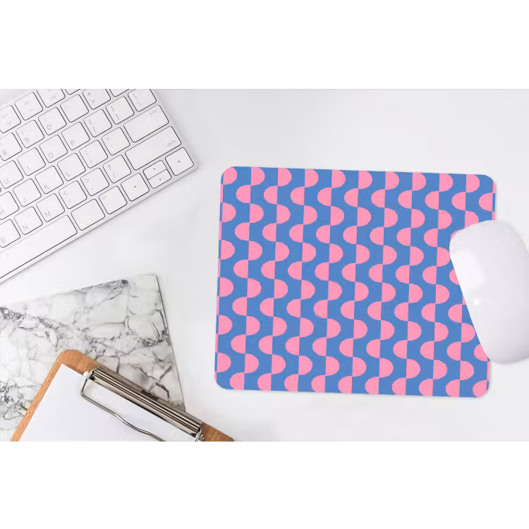 Patroon - Halve cirkels - Abstract - Modern - Roze - Blauw muismat rubber klein -witbureau