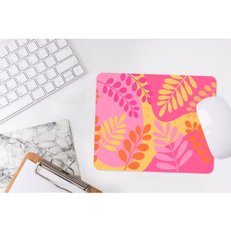 Natuur - Bladeren - Abstract - Roze - Geel muismat rubber klein -witbureau