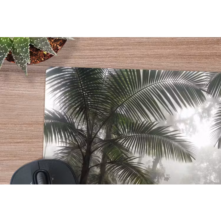 Natuur - Jungle - Mist - Groen - Bladeren muismat rubber klein -closeup