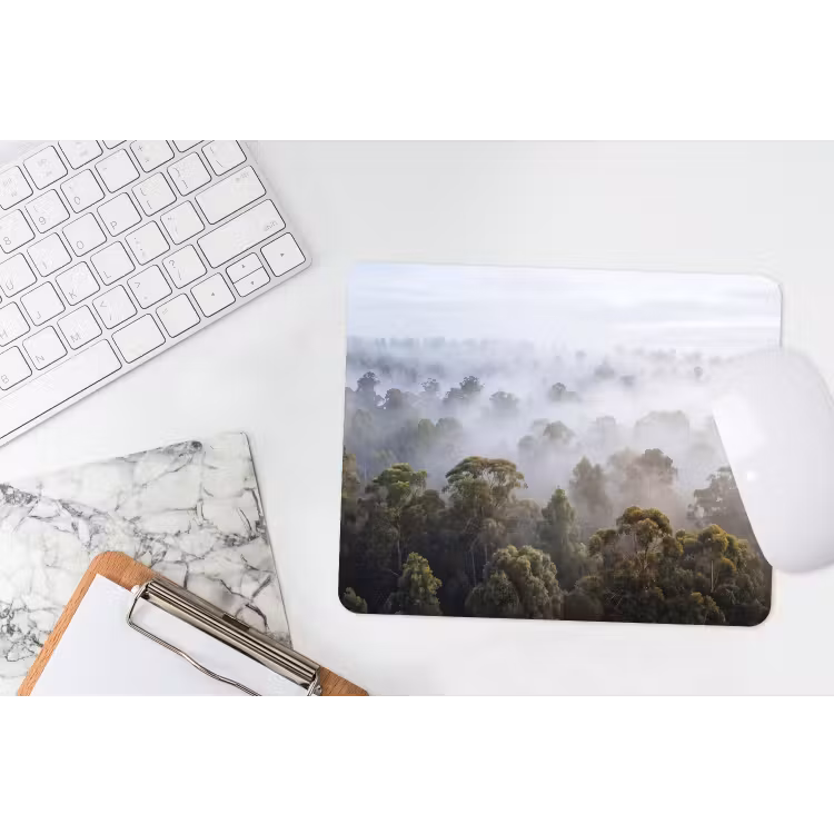 Natuur - Mist - Bos - Ochtend - Goud muismat rubber klein -witbureau