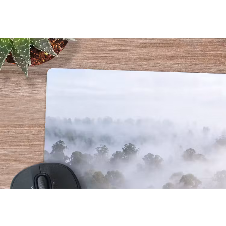 Natuur - Mist - Bos - Ochtend - Goud muismat rubber klein -closeup
