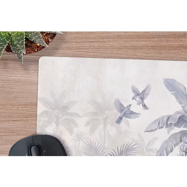 Natuur - Vogel - Jungle - Illustratie - Blauw muismat rubber klein -closeup
