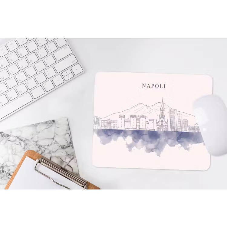 Napels - Skyline - Italie - Lijntekening - Aquarel muismat rubber klein -witbureau