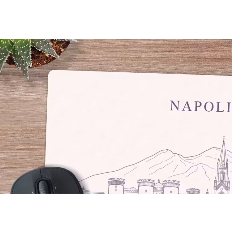 Napels - Skyline - Italie - Lijntekening - Aquarel muismat rubber klein -closeup