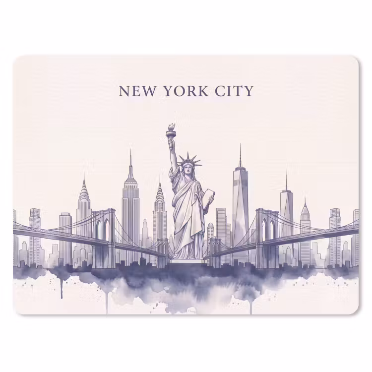 New York - Vrijheidsbeeld - Skyline - Illustratie - Blauw muismat rubber klein -3d
