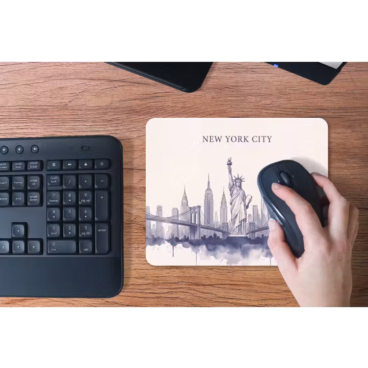 New York - Vrijheidsbeeld - Skyline - Illustratie - Blauw muismat rubber klein -toetsenbord