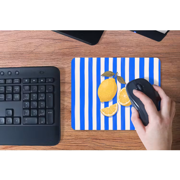Fruit - Citroen - Zomer - Geel - Blauw muismat rubber klein -toetsenbord